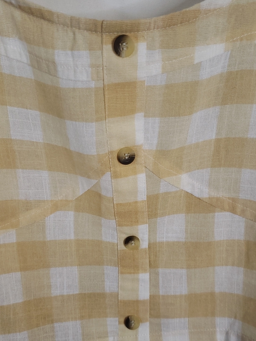 Rebellion Again Yellow/Cream Plaid Tie-Back Ruffle Sleeve Crop Top, Large - Picture 2 of 6